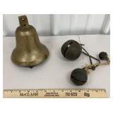 Heavy brass school bell and sleigh bells