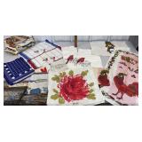 Box of kitchen towels and linens - some stained