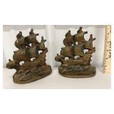 Vintage Spanish Galleon cast iron bookends circa