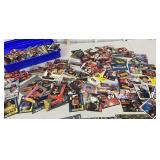 Blue plastic box of racing cards