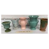 5 piece pink and teal pottery planters - Haeger,