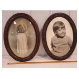 2 Oval Wood Picture Frames, 1 with no glass