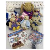 Box of teddy bears and a rabbit