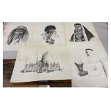 4 prints - b&w Arabian themed drawings on canvas