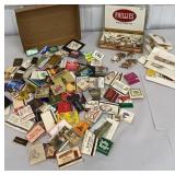 Box of retro matchbooks and a Phillies cigar box