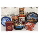 Box of misc cookie tins