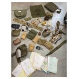 Box of U.S. Army related - bags, canteen, rope,