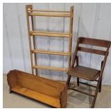 Shoe/book rack, shelf, folding chair