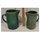 2 green stoneware pitcher