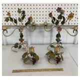 4 painted floral metal candelabras/candlesticks