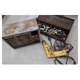 Sockets, parts cabinet, drill