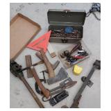 Old tools, drill bits, hatchet, etc