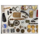 Misc advertising coins, keychains, pens etc