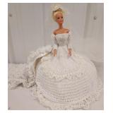 Wedding barbie. Hand crocheted dress and train