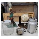 Misc Box - cream can, globe, pencil sharpener,