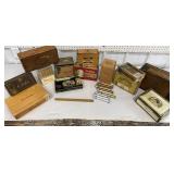 Box of old cigar boxes etcsome are damaged