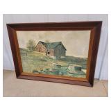 Farm scene print on board