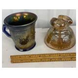 2 pieces carnival glass - Fenton mug and Pyrex