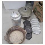 Cast iron and aluminum, cream can, dutch oven,
