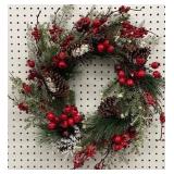 Holiday wreath with berries & pine cones approx