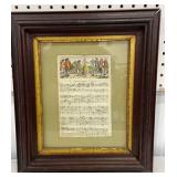 Framed colonial sheet music A Favorite Song