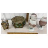 Slag glass - goblets, spill vase (has chip) and