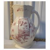 Red and white transferware chamber pitcher -