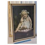 Old Victorian print -girl on stool