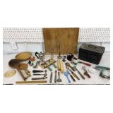 Primitive kitchen lot- cutting board, lunchbox,