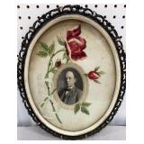 Ornate Victorian frame with rose embroidery