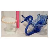 opalescent and Blue Swan Vases