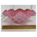 Fenton cranberry pink & white coin dot bowl