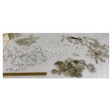 Cigar box of antique chandelier prisms and parts