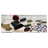 Box of badges, cap hats & spats