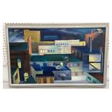 Ella Moore signed painting on canvas - village a