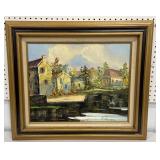A. Peterson framed painting on canvas- village
