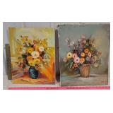 2 "Bela?? P" oil on canvas floral paintings