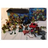 Ninja turtles, motorcycle, car, figures and