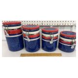 Red, white & blue ceramic canisters