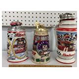 3 Budweiser NASCAR steins