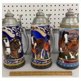 3 Anheuser-Busch Clydesdale steins