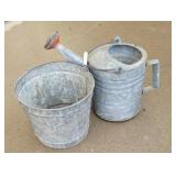 Galvanized bucket and watering can
