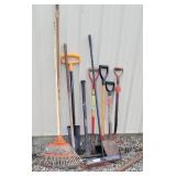 Yard tools, shovels, rakes, pole saw, etc