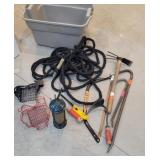 Hose, wrecking bars, saw, feeders