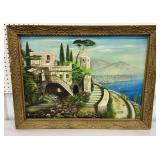Vic Glohast painting on board - villa overlooking