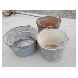 3 galvanized buckets