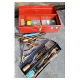 Tool box, snips, pliers, cutters, screw drivers