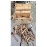 Wooden box - hammers, cutters, vise grips,etc
