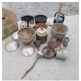 Lot of galvanized and aluminum, plastic buckets