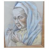 Beautiful pastel with wooden matting - older lady